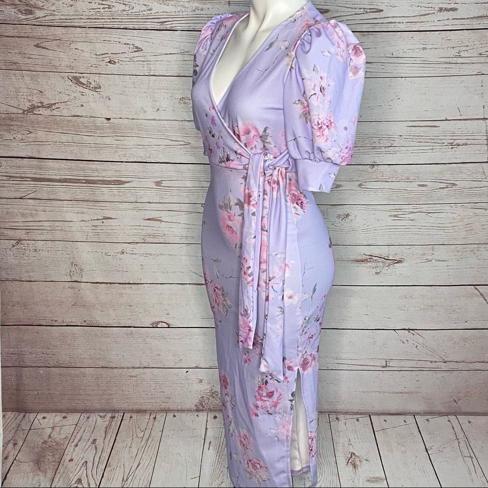 NAST GAL NWT Floral Puff Sleeve Midi Tea Dress 0 - Picture 2 of 10